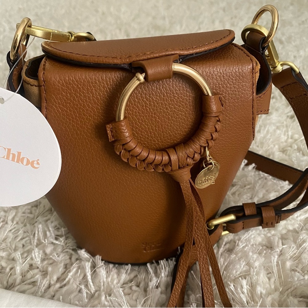 See by Chloe Joan Box Leather Bucket Crossbody Bag Caramello Tan Gold - Picture 7 of 13